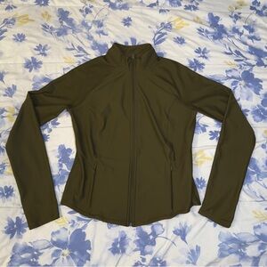 olive green full-zip fitted active jacket, size L